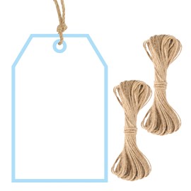 G2PLUS Gift Tags with String - 100Pcs White Blank Gift Wrapping Tags, 3.3x2.2 in Blue Paper Tag for Baby Shower, Wedding, Birthday, Holiday Party Favors