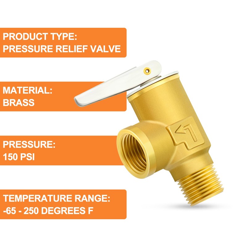 GASHER 1PCS Brass Temperature Pressure Relief Valve with 1/2" NPT