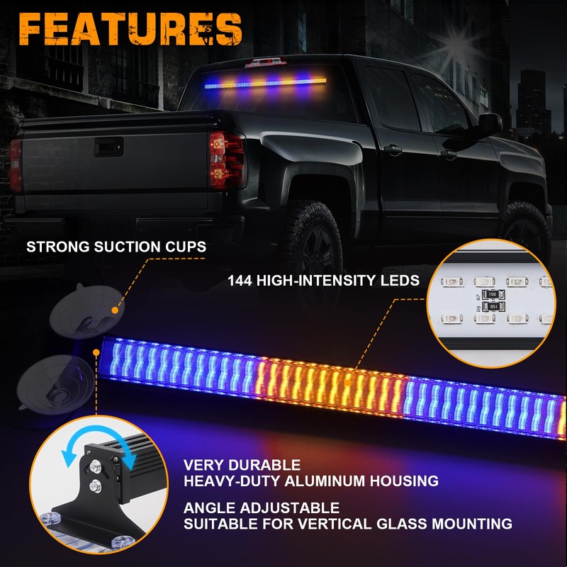 XRIDONSEN 35 inch Traffic Advisor Light Bar 144 LED Blue