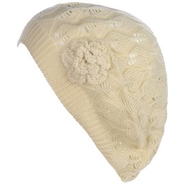 BYOS - Gorro de punto de ganchillo suave y ligero estilo parisino, 2-pack Leafy W/ Flower Cream & Black, Talla única