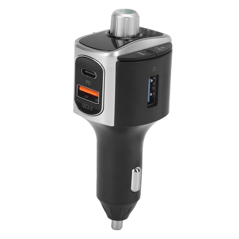 Bluetooth 5.0 FM Transmitter Dual Screen Display 3 USB Ports