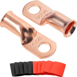 SVAAR 10pcs 00 Gauge Copper Lugs 2/0 AWG-3/8" Ring Terminal Heavy Duty Wire, Battery Cable Ends, Terminal Connectors With 10PCS 3:1 Heat Shrinks