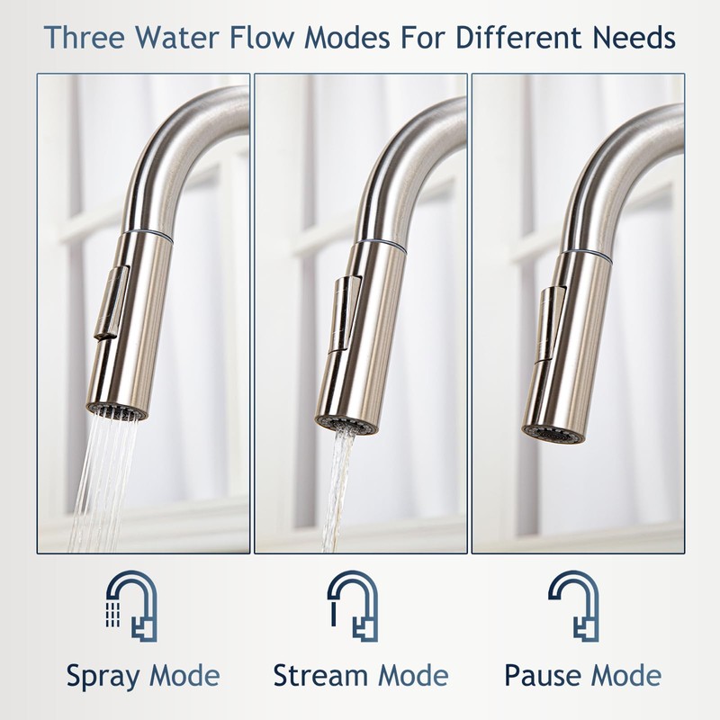 HOTIS Kitchen Sink Faucet Brushed Nickel with Pull Down Sprayer,