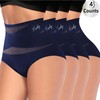 4-Pack/Set High-Waist Shaping Panties for Women- Seamlesslce Silk Mesh Control Briefs, Tummy slimming & Butt LiftingUnderwear Breathable Everyday:_BLue 4pcs_XS