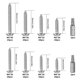 Pack of 150 M4 M5 self-tapping screws, Torx wood screws with Torx drive, chipboard screws set, raised head screws, stainless steel screws, universal screws assortment