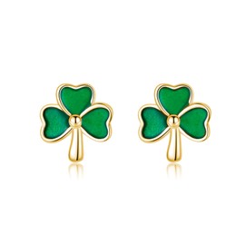 SLUYNZ 925 Sterling Silver Clover Stud Earrings for Women Teens Green Irish Shamrock Earrings Studs for St Patricks Day (B-Gold)