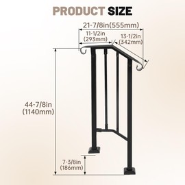 KUAFU Step Handrail Fit for 1-2 Steps Flexible Porch Railing for Outdoor Steps Steel Stair Railing for Garden, Yard or Porch