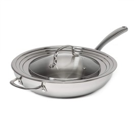 Goodful 12-Inch Stainless Steel Fry Pan with Universal Lid made from Stainless Steel and Glass Combo, Chrome