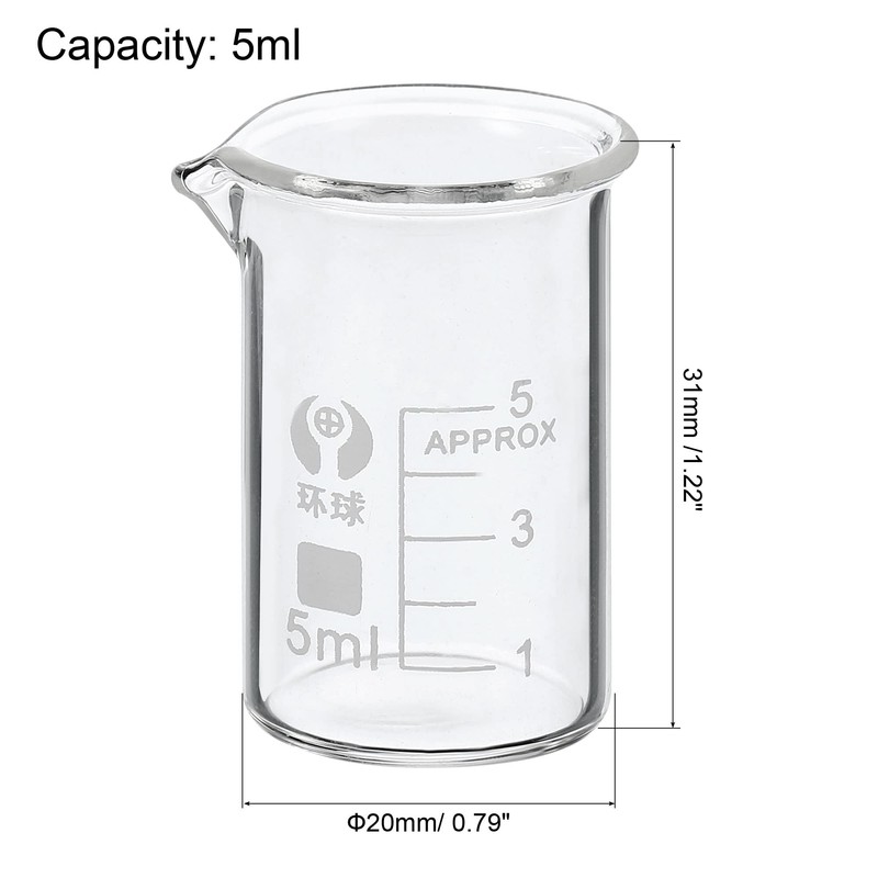 PATIKIL 5ml Low Form Glass Beaker, 3.3 Borosilicate Glass Graduated