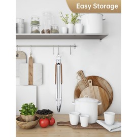 DAILY KISN Wood-Handled Grill Tongs, 19.5"/50cm Extra Long BBQ Tongs, Heavy Duty Premium Stainless Steel Metal Tongs with Solid Wood Handles, for Charcoal, Grilling, BBQ, Barbecue, Cooking