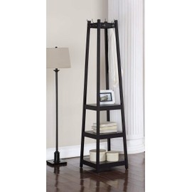 Legacy Decor 8 Hook, 3 Tier Shelves Garment Coat Hat Rack Hanger, Wooden Black Finish