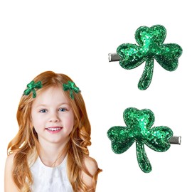 St.Patrick's Day Hair Clips Sequins Shamrocks Hair Pins Irish Green Clover Hair Barrettes Alligator Hair Clip with Green Cute Hair Accessories for Women Girls St.Patrick's Day Claw Clips 2PCS