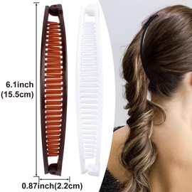 Winsyison 2pcs Banana Hair Clips, Non-Slip Large Hairstyle Claws for Women, Vintage 90 Style Double Combs Hairpin Accessories for Thick Thin Fine Curly Straight Long Hair- White & Coffee