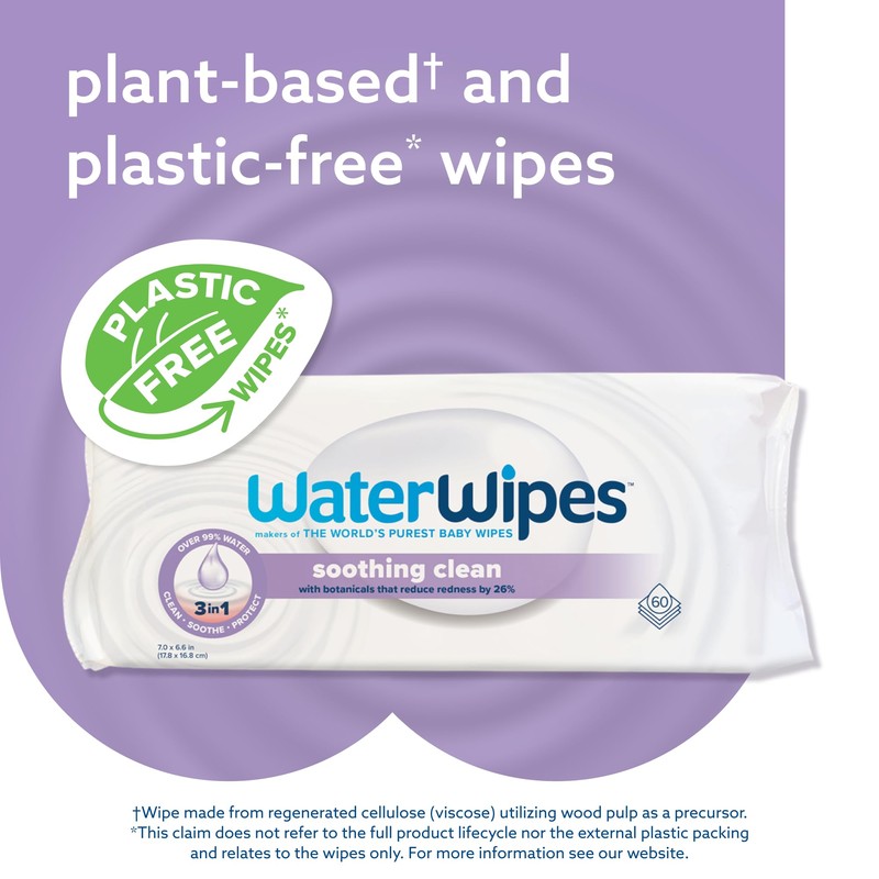 WaterWipes Soothing Clean Baby Wipes, 99% Water-Based Formula with Botanical