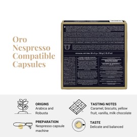 Caffe' Vergnano 1882 Medium Roast Espresso Compatible Capsules, Single-Serve Arabica Robusta Espresso Coffee, Italian Coffee For Nespresso Coffee Machines, Intensity 4/10, Oro, 30 Ct