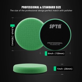 150mm T120 Heavy-Cut Foam Polishing Pads, SPTA 3Pcs 6.5 Inch Face for 6 Inch 150mm Backing Plate Compound Buffing Sponge Pads for Car Buffer Polisher Compounding, Polishing and Waxing -FPTSS6G-3