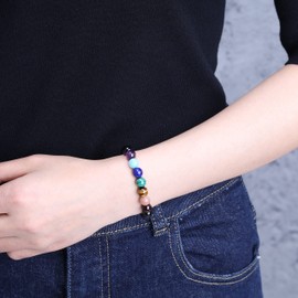 COAI Unisex Yoga Bracelet 7 Chakra and Schorl, Stone, Tourmaline