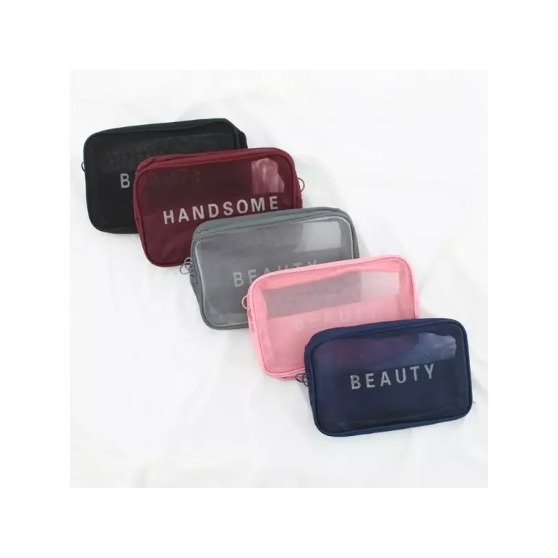 세면도구 립스틱 화장품 브러쉬 메이크업 메쉬 파우치 [그레이] Toiletry Lipstick