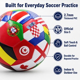 National Flag-Print Size 5 Soccer Ball – 2.7mm Thickened PVC Training Ball for Outdoor Practice, Schools, Clubs & Recreational Games