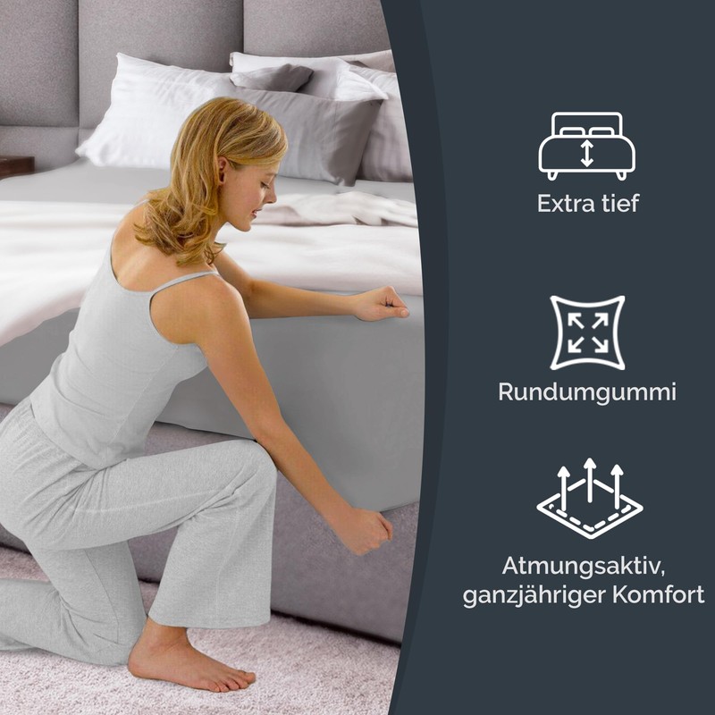 Fitted Sheet 180 x 200 cm, Light Grey, 40 cm