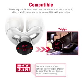 Upower Pack of 2 Dual Exhaust Tip Tailpipe 2.5 Inch Inlet 3.5" outlet 9.5" Length Blue Burnt Polished Tip Staggered(Double Wall Slant Edge)