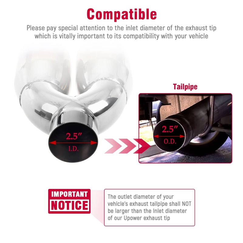Upower Pack of 2 Dual Exhaust Tip Tailpipe 2.5 Inch