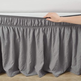 Lush Decor Ruched Ruffle Elastic Easy Wrap Around Bedskirt, Twin/Twin-XL/Full, Dark Gray