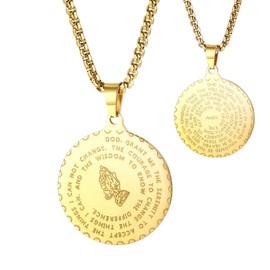 OTXIXTO Serenity Prayer Necklace with Praying Hands for Men Women Lord's Prayer Bible Verse Prayer Necklace Stainless Steel Gold/Silver/Black Coin Medal Pendant Christian Jewelry - A2