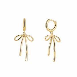 CORIXTAL Bow Earrings Gold Bow Ribbon Hoop Earrings Long Tassel Chain Bow Earrings Trendy Cute Statement Bowknot Hoop Dangle Earrings Jewelry Gifts For Women