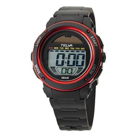 Clefer TE-D192-RD Men's Digital Solar Waterproof Multi-functional Urethane Strap, Black, Dial color - black, Wristwatch, Solar, Multifunctional, Simple