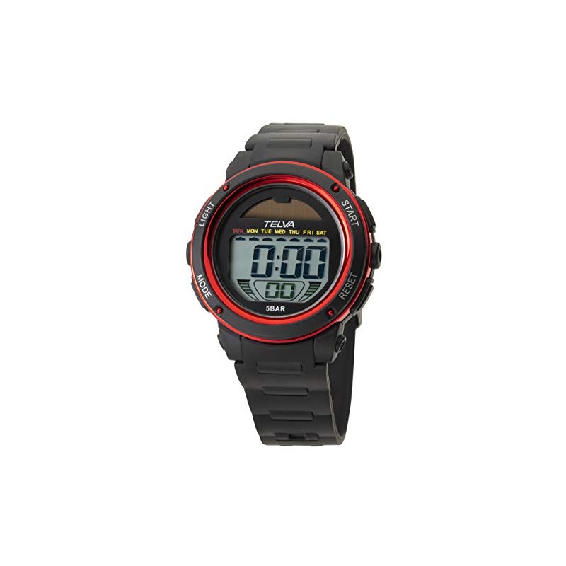 Clefer TE-D192-RD Men's Digital Solar Waterproof Multi-functional Urethane Strap, Black,
