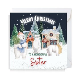 Second Ave Sister Christmas Polar Bear Square Xmas Holiday Festive Greetings Card