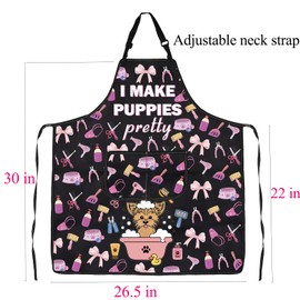 FUSTMW Dog Groomer Apron with Pockets Dog Grooming Apron Waterproof Dog Hair Cutting Apron for Stylist Pet Groomer Apron (Puppies Apron)