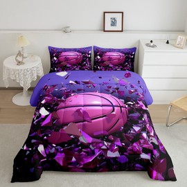 Feelyou 3D Basketball Comforter Set Sports Theme Bedding Set for Boys Girls Children 3D Ball Comforter Gift for Basketball Player Room Decor Purple Full Size Quilt Set