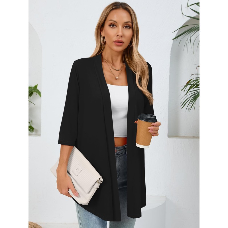 Ylhystrical Lightweight Cardigan for Women Black X-Large Drape Shrugs Open