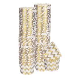 sourcing map 100Pcs Paper Baking Cups 6oz Cupcake Wrappers Scalloped Muffins Cases Liners Disposable Greaseproof Containers for Birthday Party, Gold Wave