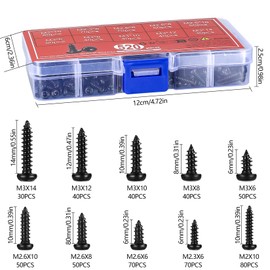 qxayxa 520 Pcs Self Tapping Screws, Black Screws for Wood Screws Assortment Kit, Torx Pan Head Screws, Round Head Tapping Screws for Plastic Wood Metal - M2/M2.3/M2.6/M3