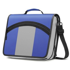 MoKo Zipper Binder, 3 Inch 3 Ring Binder with 600 Sheet Capacity Multi-Pocket School Organizer, Handle and Shoulder Strap Included, Blue & Gray