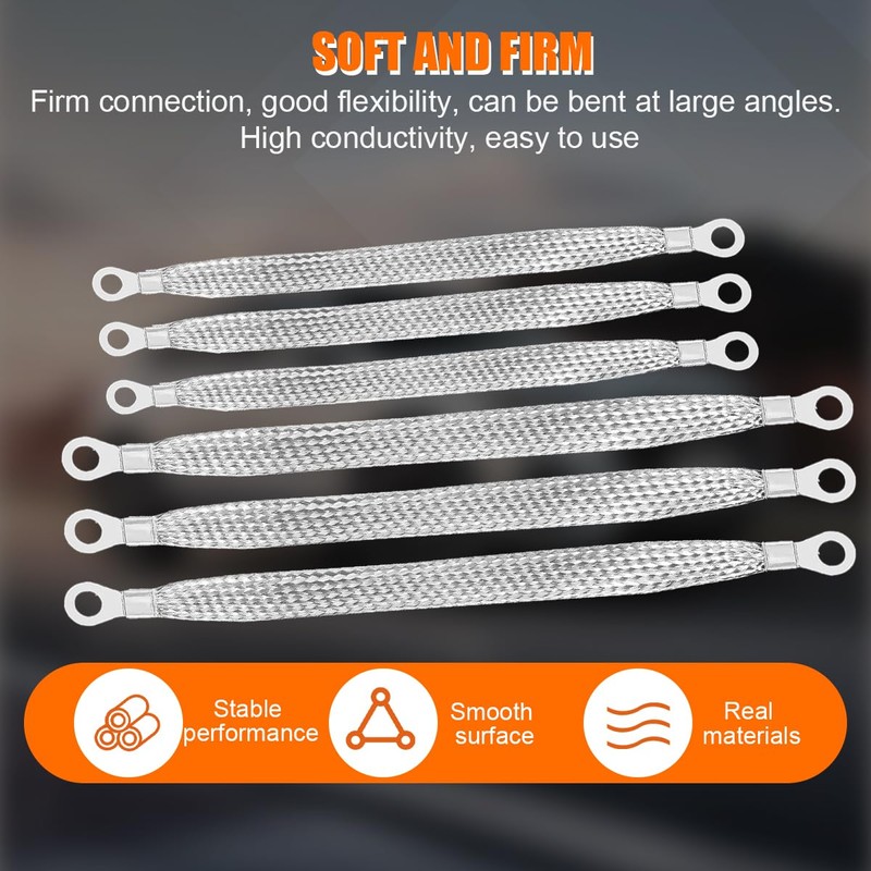 Sandfren 14PCS Car Ground Straps, 10/12 Inch Copper Tinned Braided