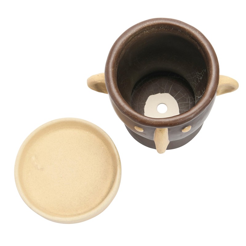 Creative Co-Op Stoneware Face Planter with Saucer, Brown & Cream