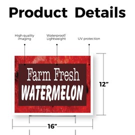 Farm Fresh Watermelon Yard Sign 12 Inch x 16 Inch Single Sided Weatherproof Heavy-Duty Plastic with Stake | Sweet and Juicy, Locally Grown, Seasonal Favorites | Made in USA