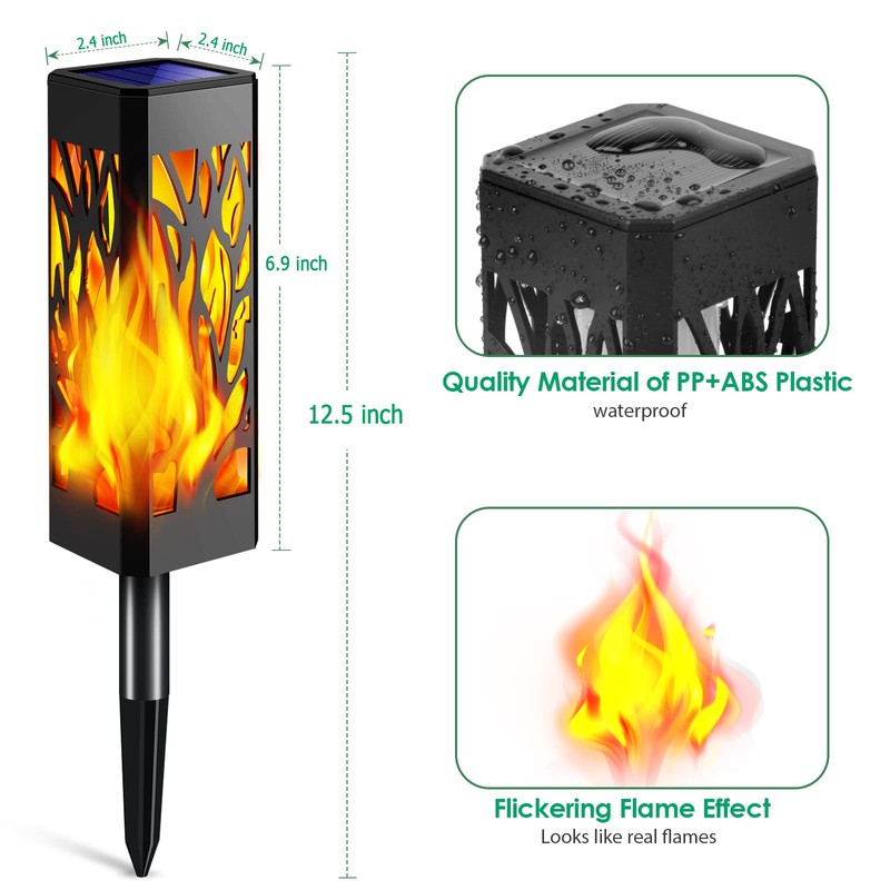 TomCare Flickering Flames Pathway Lights Solar Powered Decorative Garden Waterproof