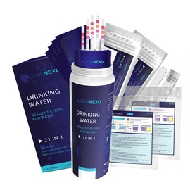 AQUANEXO 21 Parameter, 125 + 20 Trinkwasser Teststreifen + 2x Coliforme Bakterien Test, pH Teststreifen, Wassertester Trinkwasser, Wasserhärte messen, Trinkwassertest, Wasserhärte Teststreifen