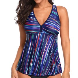 Talisea Women's Racerback Swim Tops - Flowy, Modest Bathing Suit Tops No Bottom, Blue Striped, Medium
