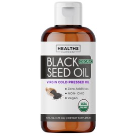 Healths Harmony USDA Organic Black Seed Oil Liquid (16 fl oz) Premium Cold-Pressed Nigella Sativa Producing Pure Black Cumin Seed Oil - Antioxidant Supplement - Vegan, Gluten-Free, & Non-GMO (No Pills or Capsules)