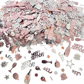 WEIKA - Confeti rosa de feliz cumpleaños, decoraciones de cumpleaños, confeti, decoración de mesa metálica para decoración de fiestas, decoración de baby shower para mujeres Gilrs, manualidades y