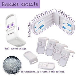 4 Pcs Safe Drawer Locks, Update Child Proof Cupboard Locks, Dual-button Baby Proofing Corner Locks with Strong Adhesive for Cabinet, Cupboard, Drawer, Refrigerator, Oven, Trash