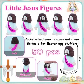ILHSTY 50 Pcs Little Jesus Figures – Mini Rubber Jesus Toys Jesus Love You for Easter Egg Fillers Egg Hunts Religious Party Favors Gifts Hide and Seek Baptism Gifts Sunday School (Hot Pink)