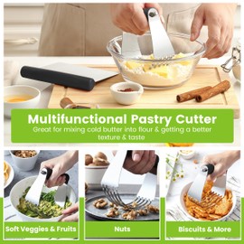 Spring Chef Dough Blender & Pastry Cutter Tool, Stainless Steel Pastry Blender & Bench Scraper for Pizza, Nut, Pie - Multipurpose Dough Cutter & Scraper Tool for Baking with Soft Grip Handles - Black