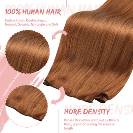 Fshine Copper Sew in Weft Human Hair 14 Inch Auburn Brown Genius Weft Remy Hair Extensions Straight Weave Hair 50 Grams Genius Weft Hair Extensions for Women